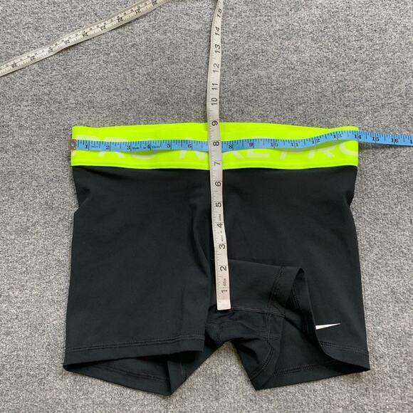 Nike Pro Shorts Women M Medium Acid Lime Black Dri Fit Pull On Fitted Logo Band - Picture 3 of 11